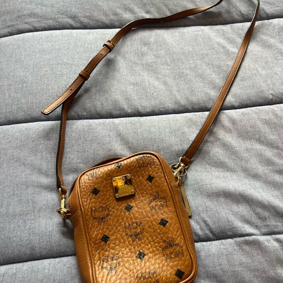 MCM Cognac Leather Crossbody with Gold Accents - Picture 3 of 4